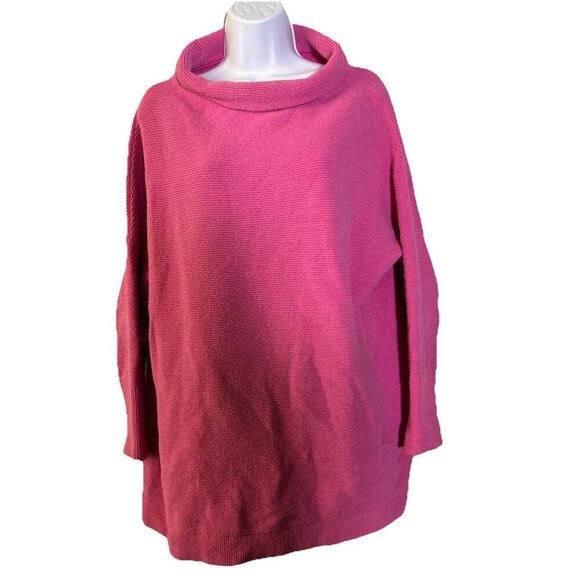 Free People Pink Oversized Pullover Ribbed Mock Neck Bat Wing Sweater Top Size S - Picture 1 of 6